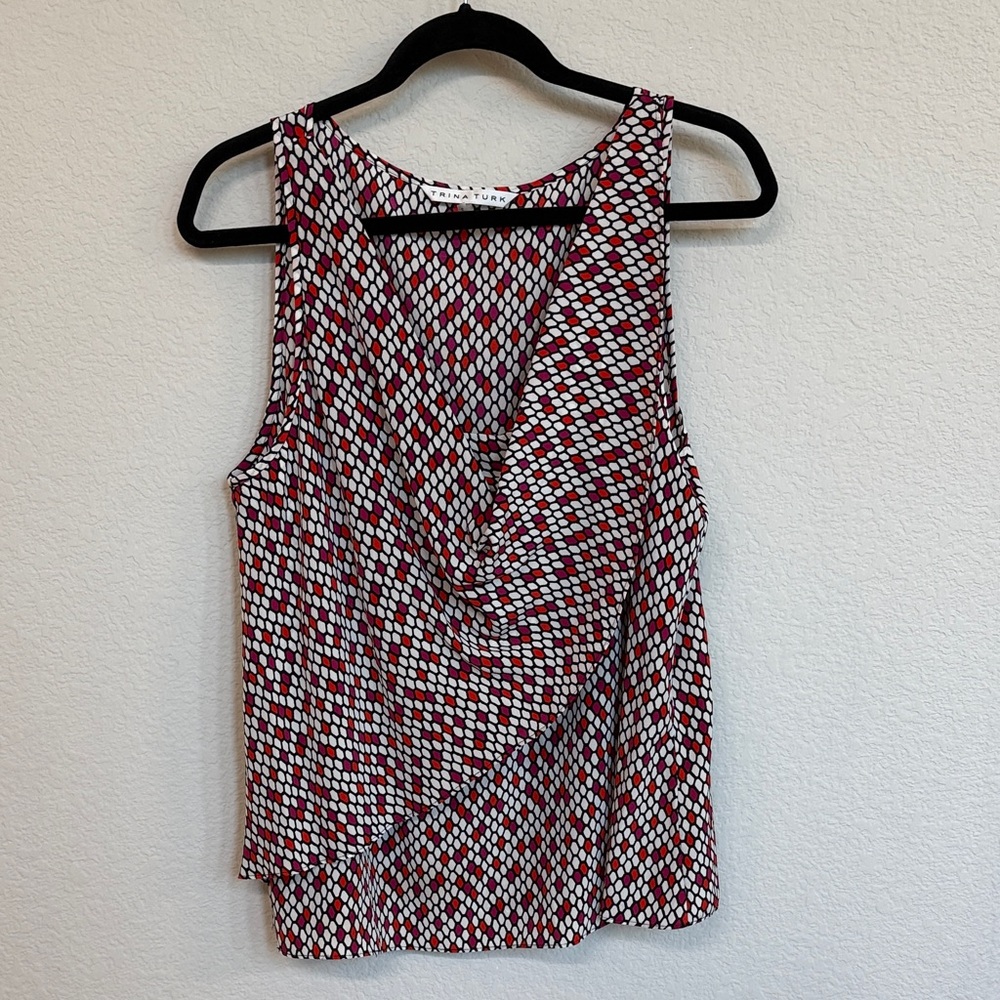Trina Turk Stylish Red, Pink, Black and White Women's Top. Large